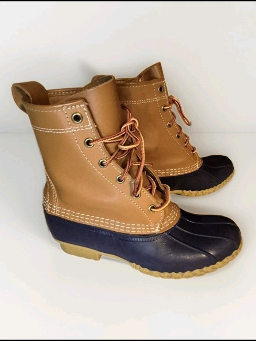 L.L. Bean 8" Original Bean Boots Navy Blue Tan Women's 8/ Men's 6